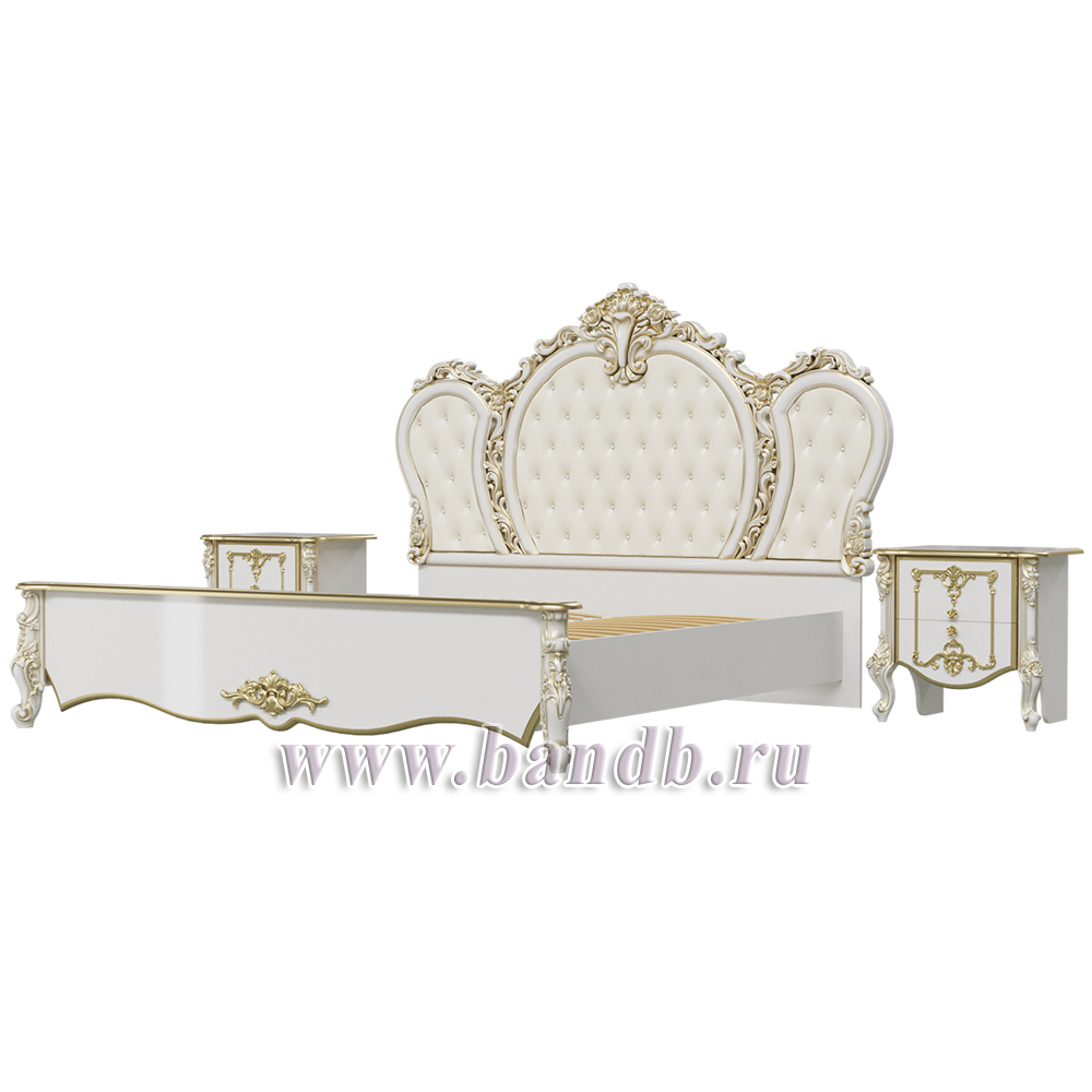 Кровать 1800 с двумя тумбами Дольче Вита цвет белый глянец с золотом Картинка № 3