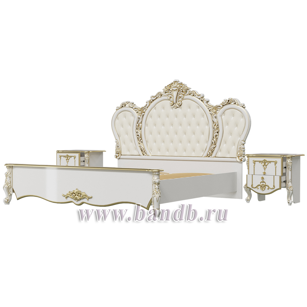Кровать 1800 с двумя тумбами Дольче Вита цвет белый глянец с золотом Картинка № 4