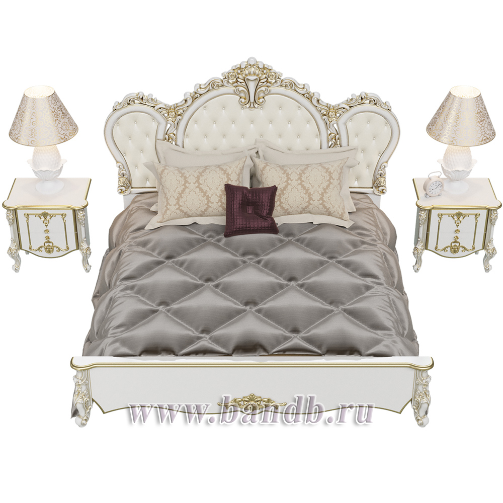 Кровать 1800 с двумя тумбами Дольче Вита цвет белый глянец с золотом Картинка № 5