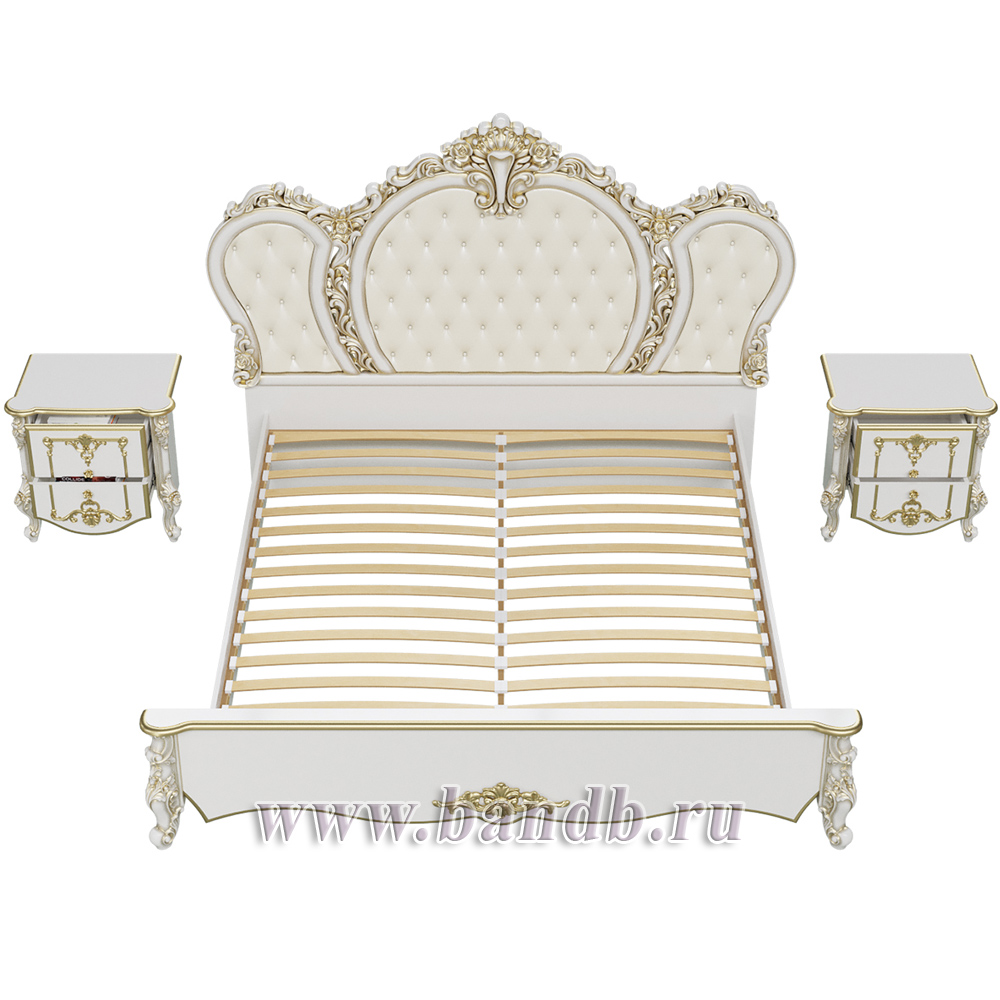 Кровать 1800 с двумя тумбами Дольче Вита цвет белый глянец с золотом Картинка № 8