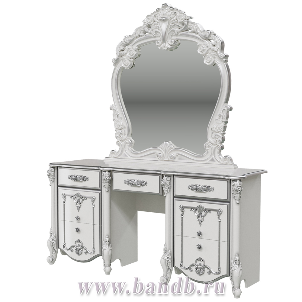 Столик туалетный с зеркалом Дольче Вита, цвет белый глянец с серебром Картинка № 3