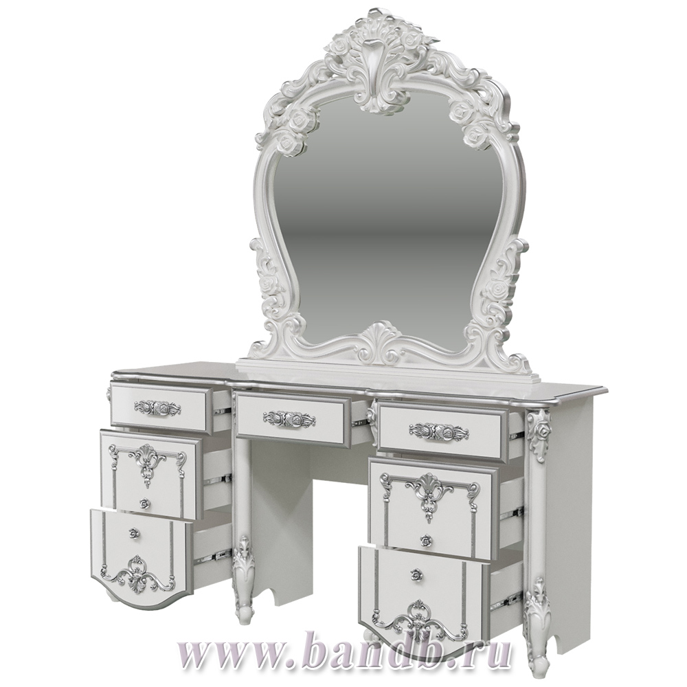 Стол туалетный с зеркалом Дольче Вита белый глянец с серебром распродажа премуим мебели Картинка № 4