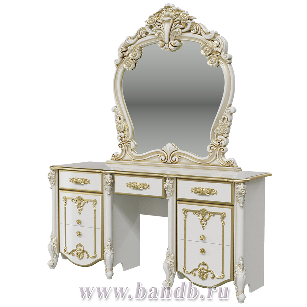 Столик туалетный с зеркалом Дольче Вита, цвет белый глянец с золотом Картинка № 3