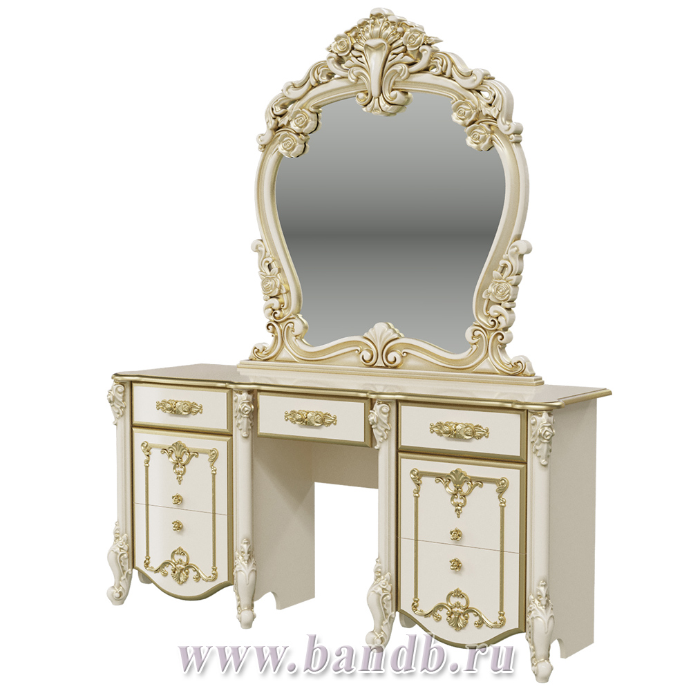 Столик туалетный с зеркалом Дольче Вита, цвет слоновая кость/золото Картинка № 3