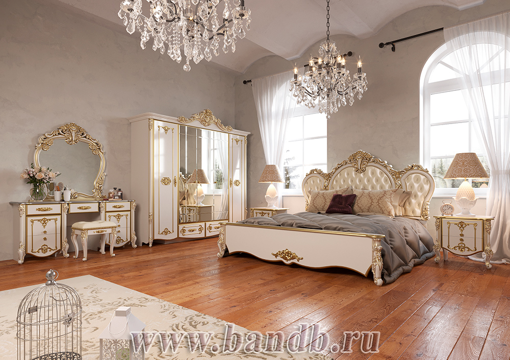 Кровать 1800 с двумя тумбами Дольче Вита цвет белый глянец с золотом Картинка № 12