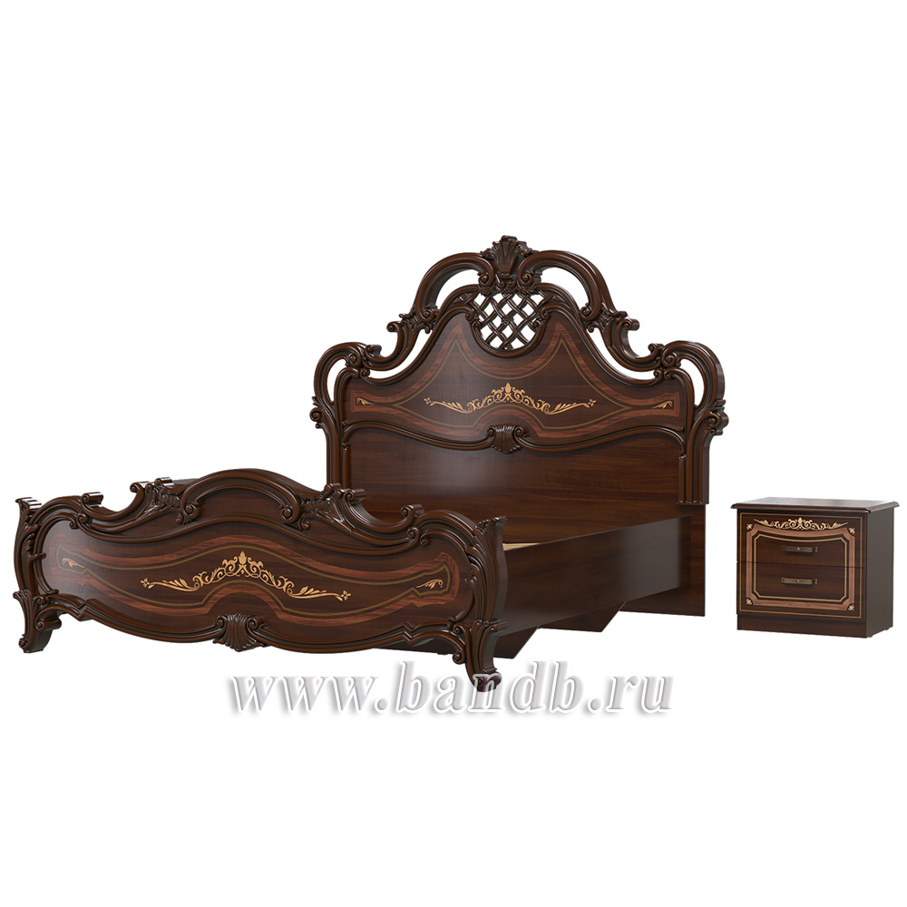 Кровать Грация 1600 с основанием и двумя тумбами цвет орех тайский изголовье шёлкография Картинка № 3