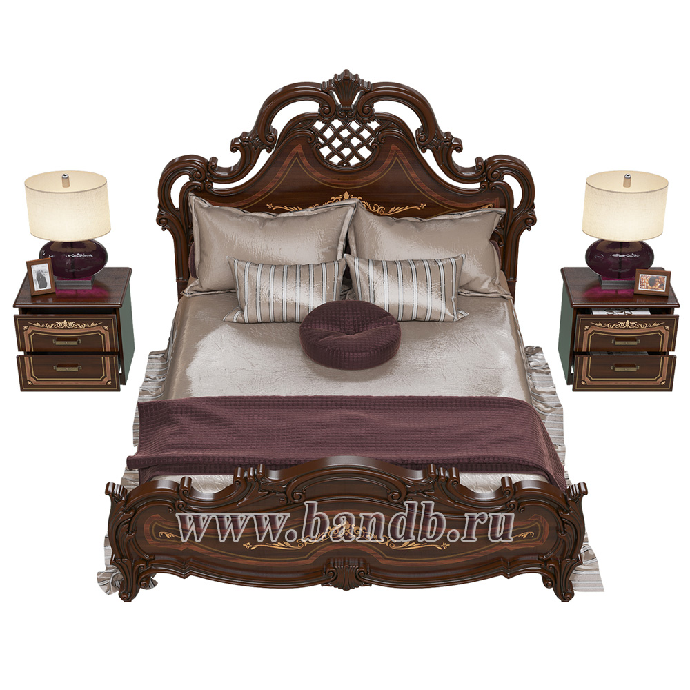 Кровать Грация 1600 с основанием и двумя тумбами цвет орех тайский изголовье шёлкография Картинка № 6