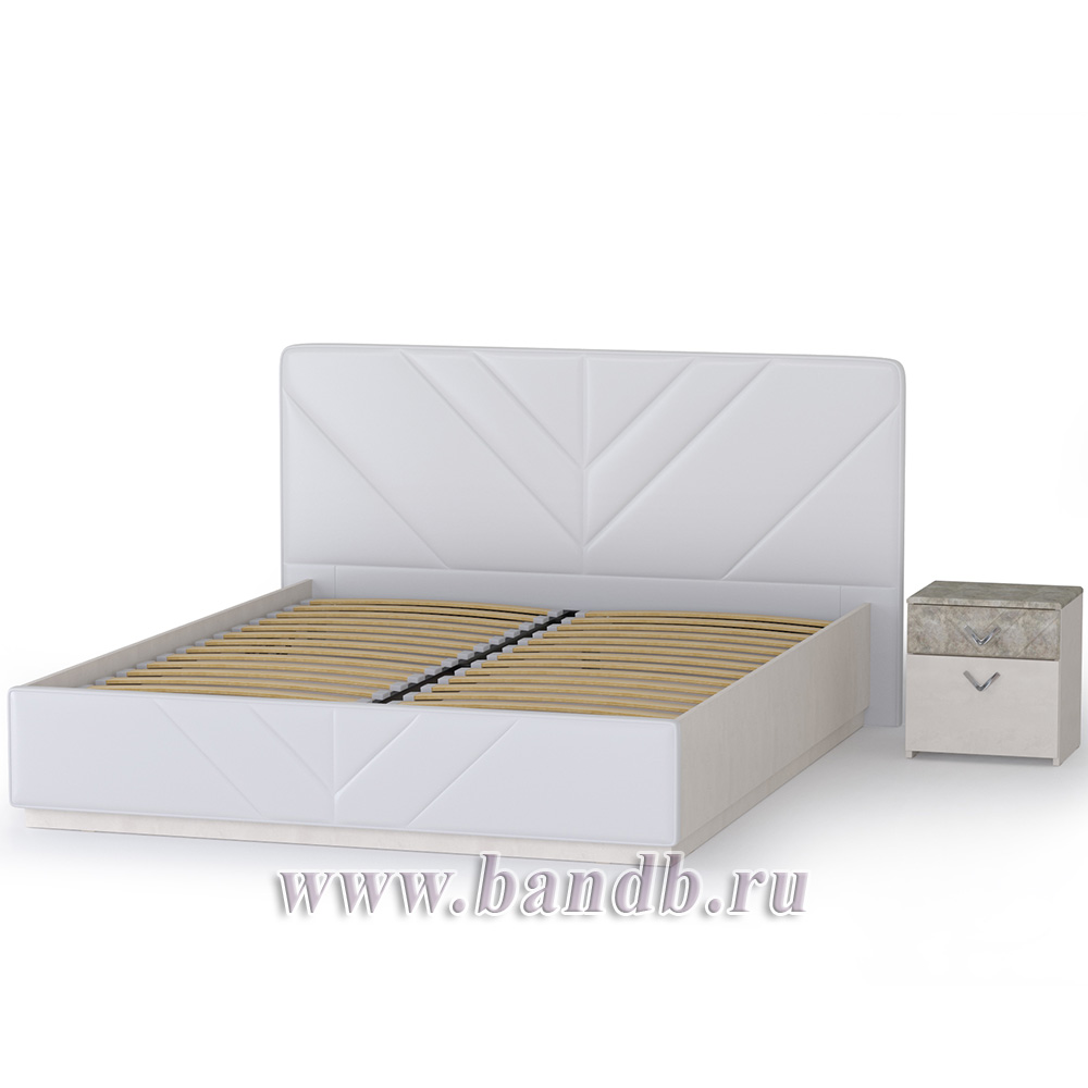 Кровать 1600 Амели Моби с подъёмным основанием и тумбочкой цвет шёлковый камень/искусственная кожа белая Картинка № 2