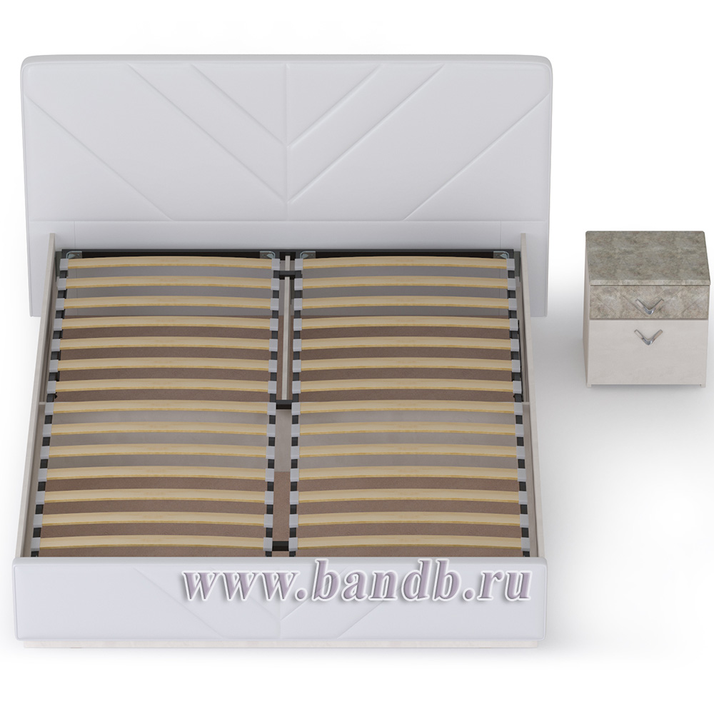 Кровать 1600 Амели Моби с подъёмным основанием и тумбочкой цвет шёлковый камень/искусственная кожа белая Картинка № 4