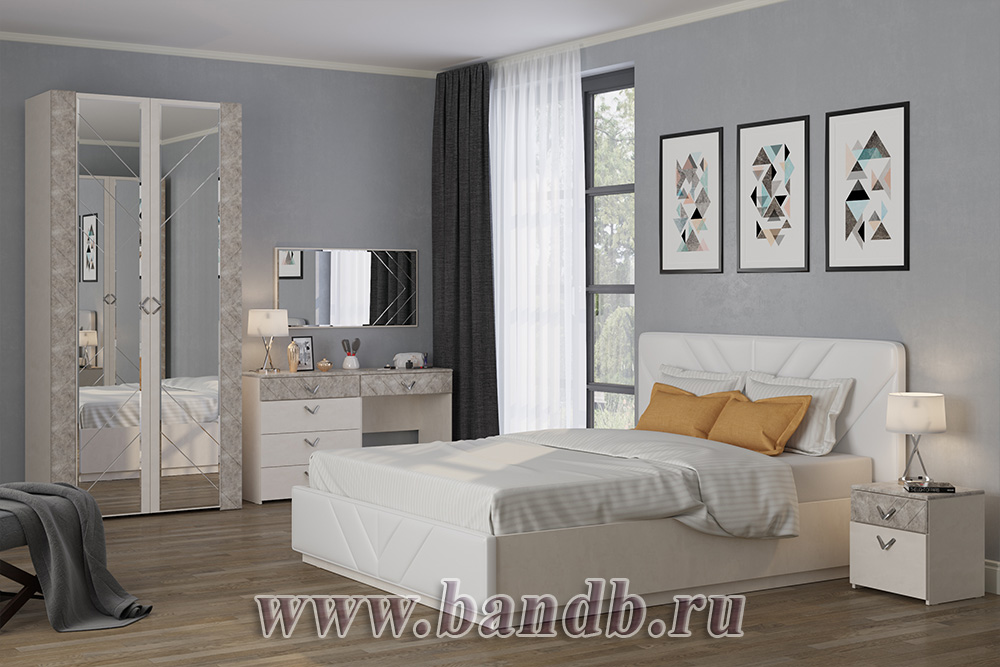Кровать 1600 Амели Моби с подъёмным основанием и тумбочкой цвет шёлковый камень/искусственная кожа белая Картинка № 11