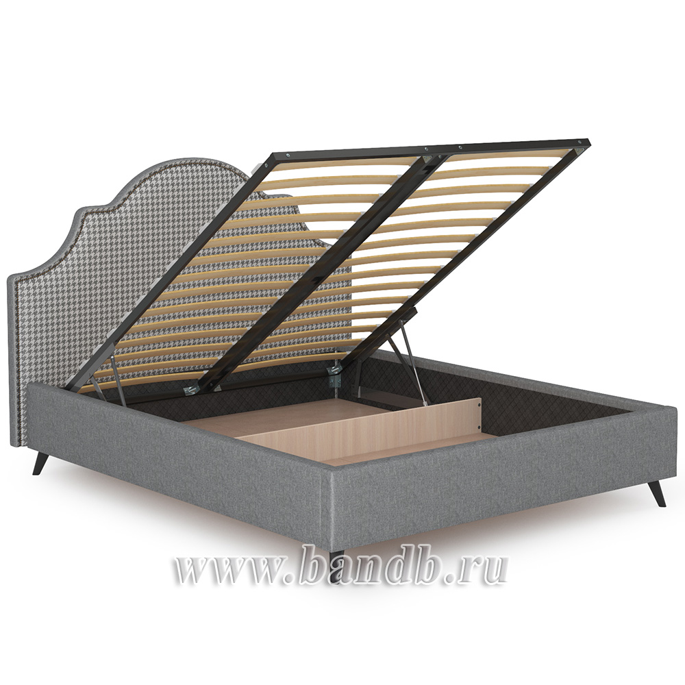 Кровать интерьерная Фаина с подъёмным механизмом и дном ткань рогожка серый Картинка № 4