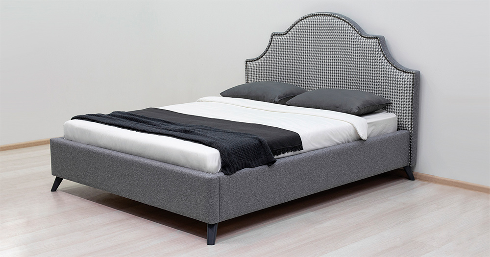 Кровать интерьерная Фаина с подъёмным механизмом и дном ткань рогожка серый Картинка № 11