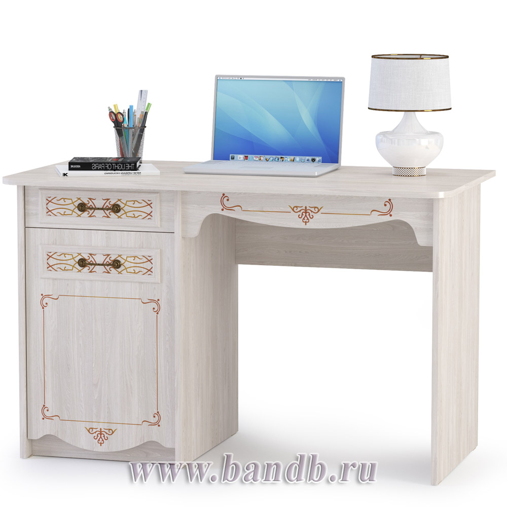 Письменный стол с полкой Флоренция, цвет ясень анкор светлый Картинка № 5