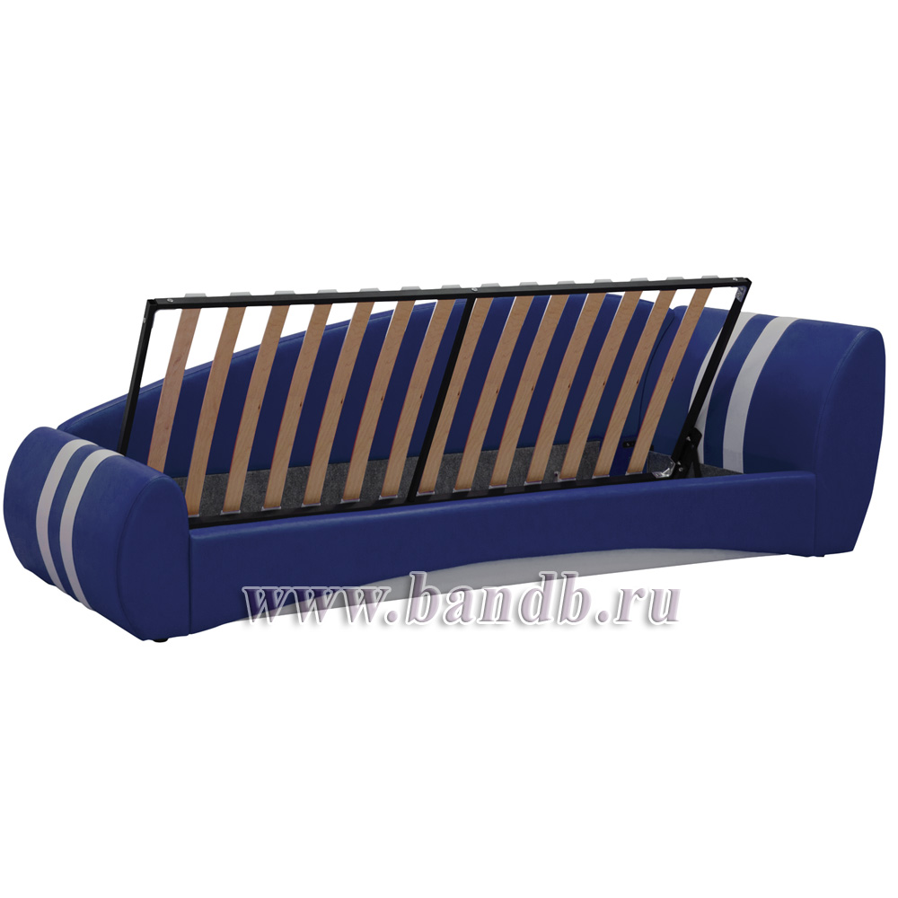 Кровать интерьерная с подъёмным механизмом Гольф 200 левая цвет синий/белый Картинка № 4