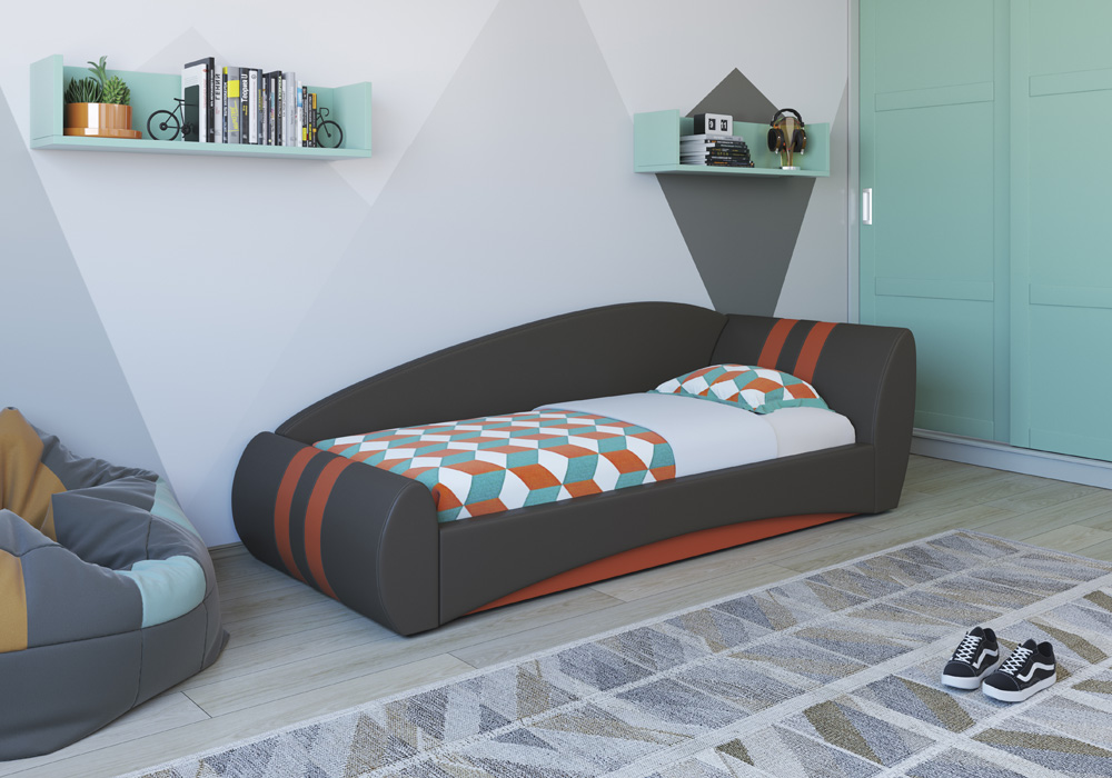 Кровать интерьерная с подъёмным механизмом Гольф 200 левая цвет серый/оранжевый Картинка № 5