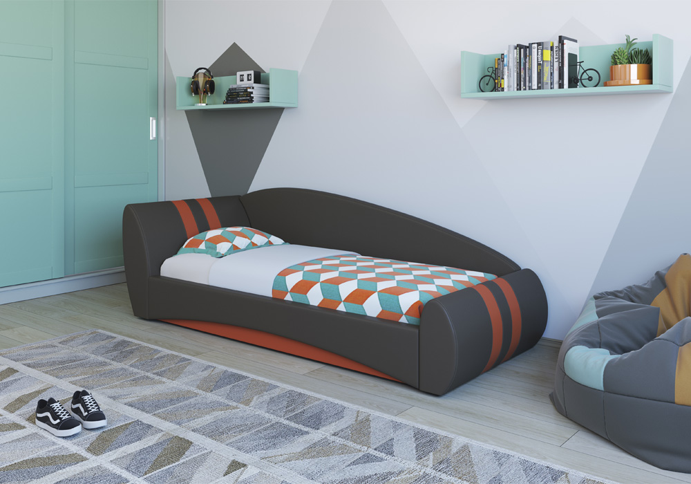 Кровать интерьерная с подъёмным механизмом Гольф 200 правая цвет серый/оранжевый Картинка № 5