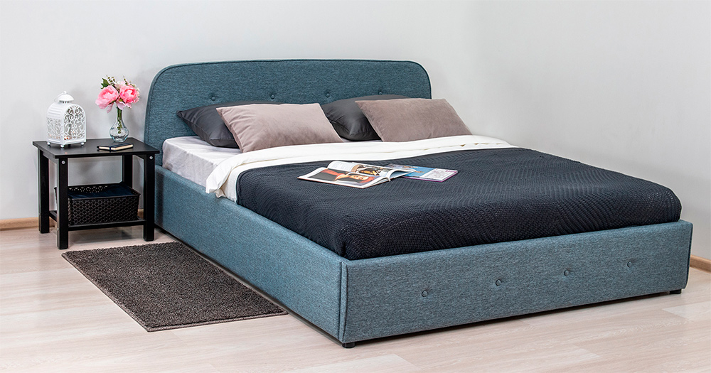 Кровать интерьерная Илона с подъёмным механизмом ткань Ролан 3064/4 рогожка серо-бирюзовый Картинка № 11