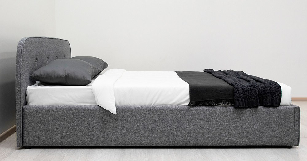 Кровать интерьерная Илона с ортопедическим основанием ткань Ролан 16/1 рогожка серый Картинка № 10