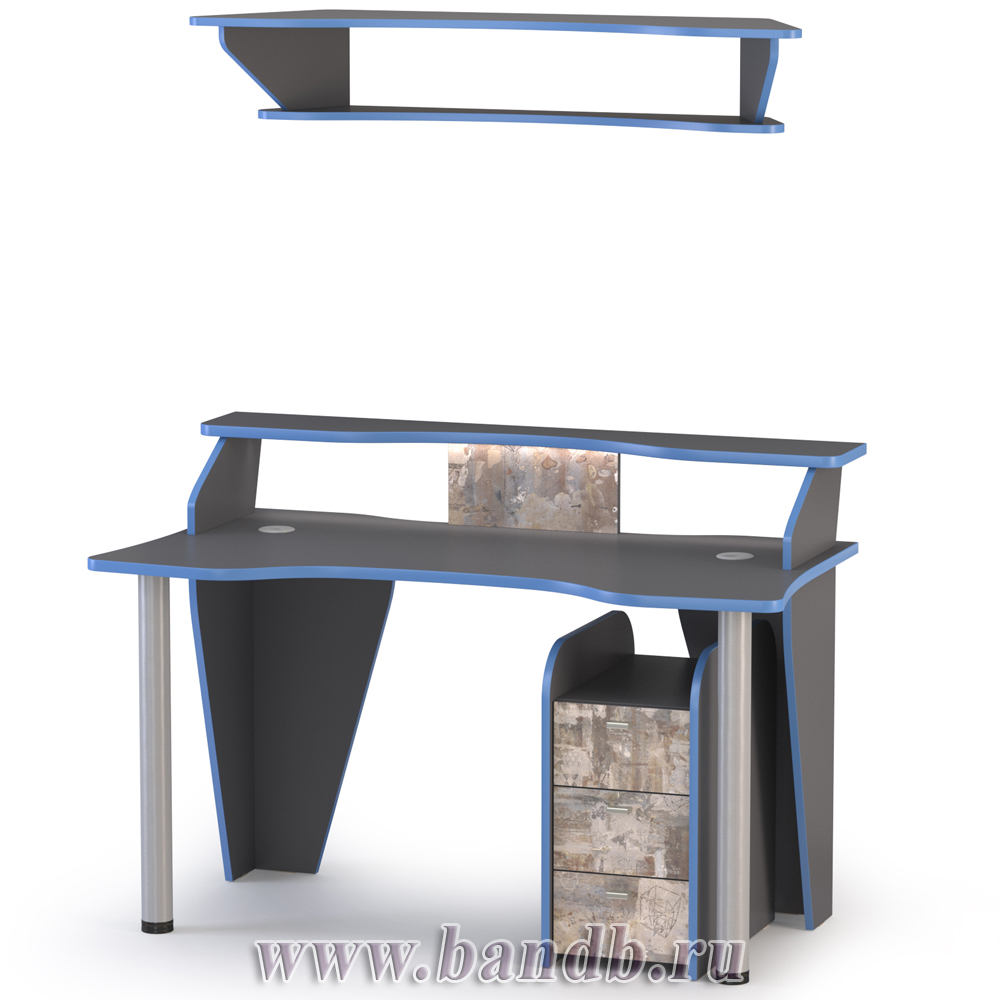 Компьютерный стол с тумбой и верхней полкой Индиго цвет тёмно серый/граффити Картинка № 3