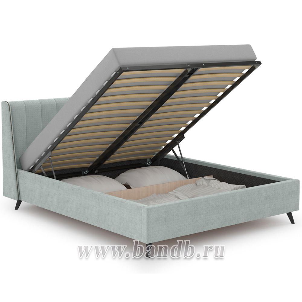 Кровать интерьерная Мелисса с подъёмным механизмом и дном ткань Велюр Тори 61 велюр серебристый серый Картинка № 3