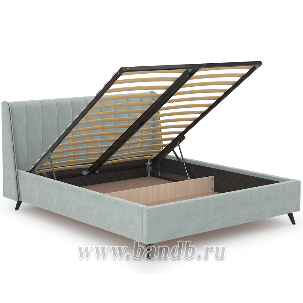 Кровать интерьерная Мелисса с подъёмным механизмом и дном ткань Велюр Тори 61 велюр серебристый серый Картинка № 4