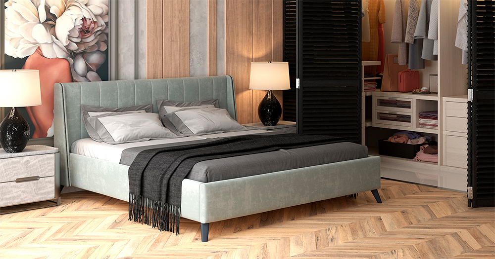 Кровать интерьерная Мелисса с подъёмным механизмом и дном ткань Велюр Тори 61 велюр серебристый серый Картинка № 10