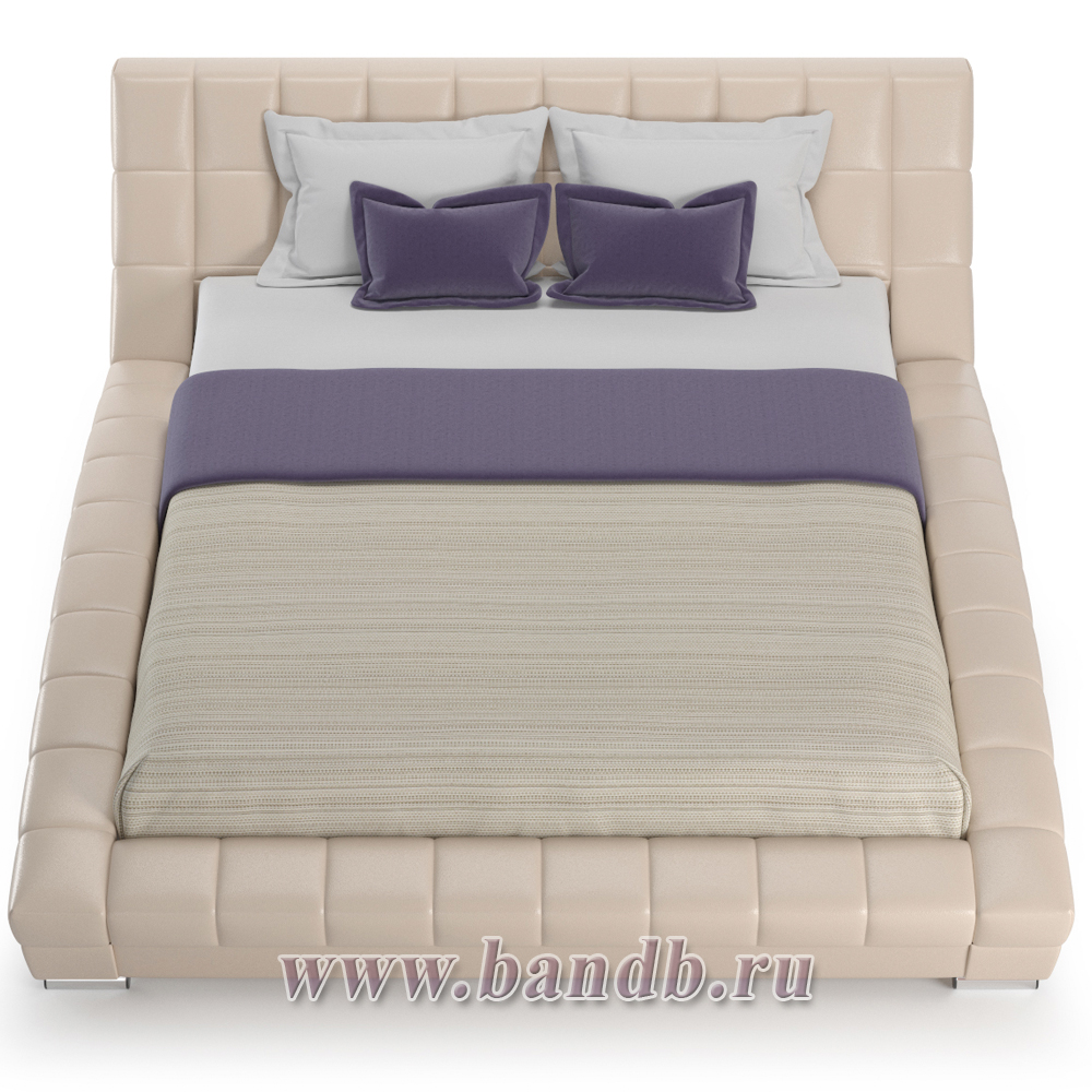 Кровать интерьерная Оливия с основанием искусственная кожа бежевая Картинка № 3