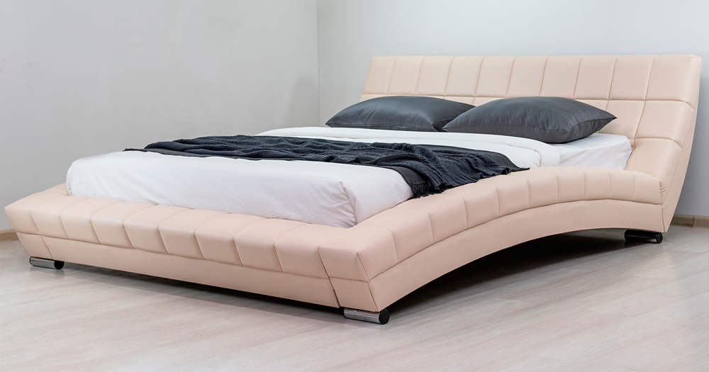 Кровать интерьерная Оливия с основанием искусственная кожа бежевая Картинка № 9
