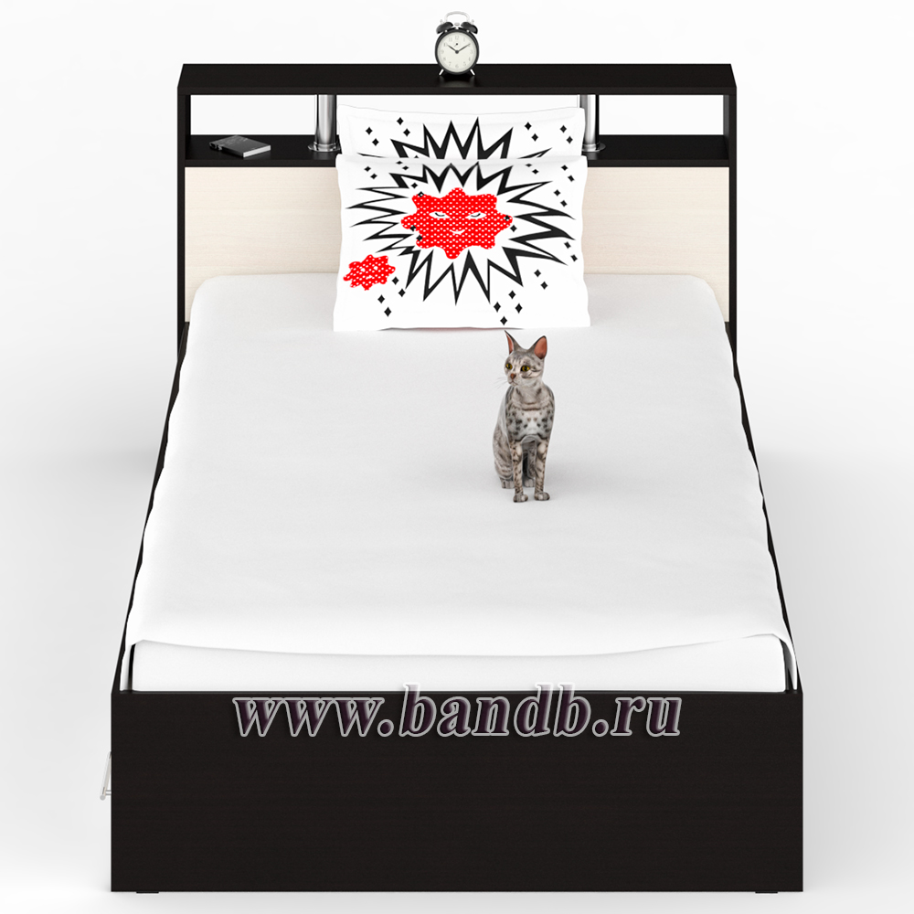 Кровать с ящиками Камелия 1200 цвет венге/дуб лоредо Картинка № 5