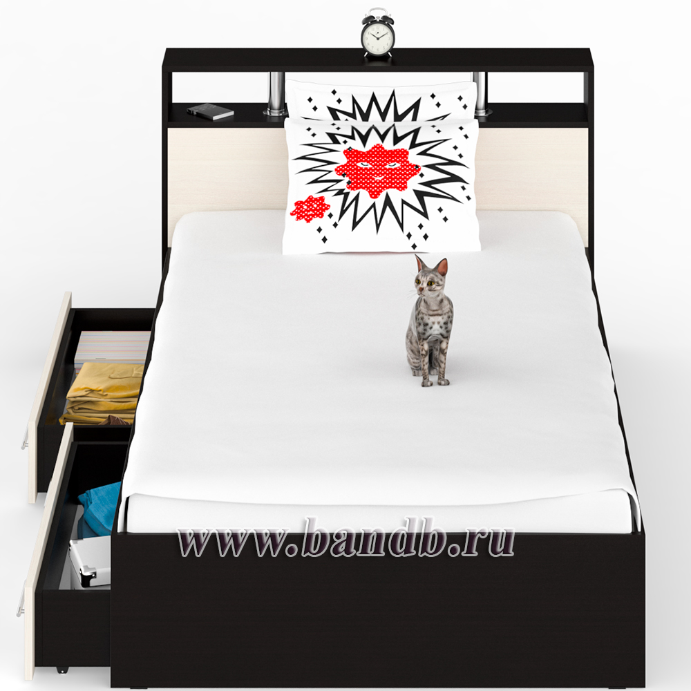 Кровать с ящиками Камелия 1200 цвет венге/дуб лоредо Картинка № 6