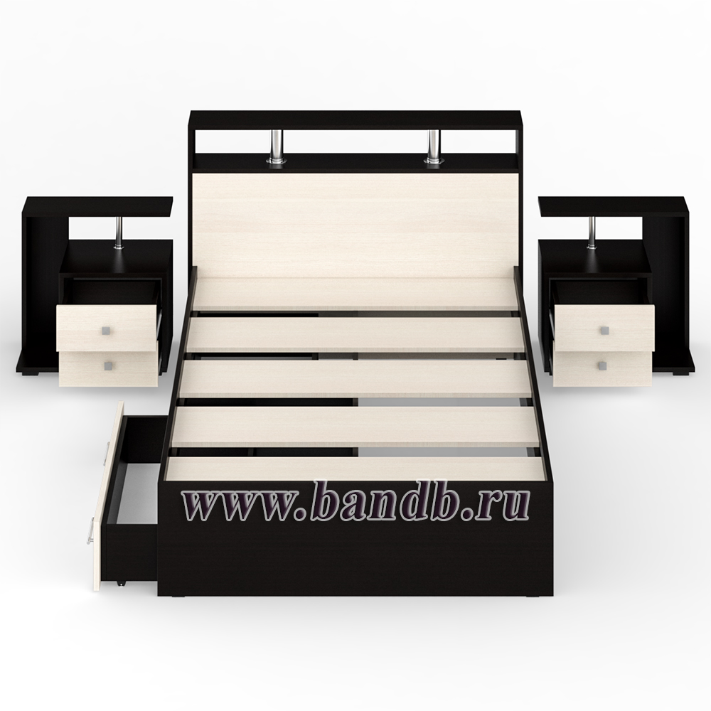 Кровать с ящиками 1200 Камелия + две тумбы цвет венге/дуб лоредо Картинка № 8