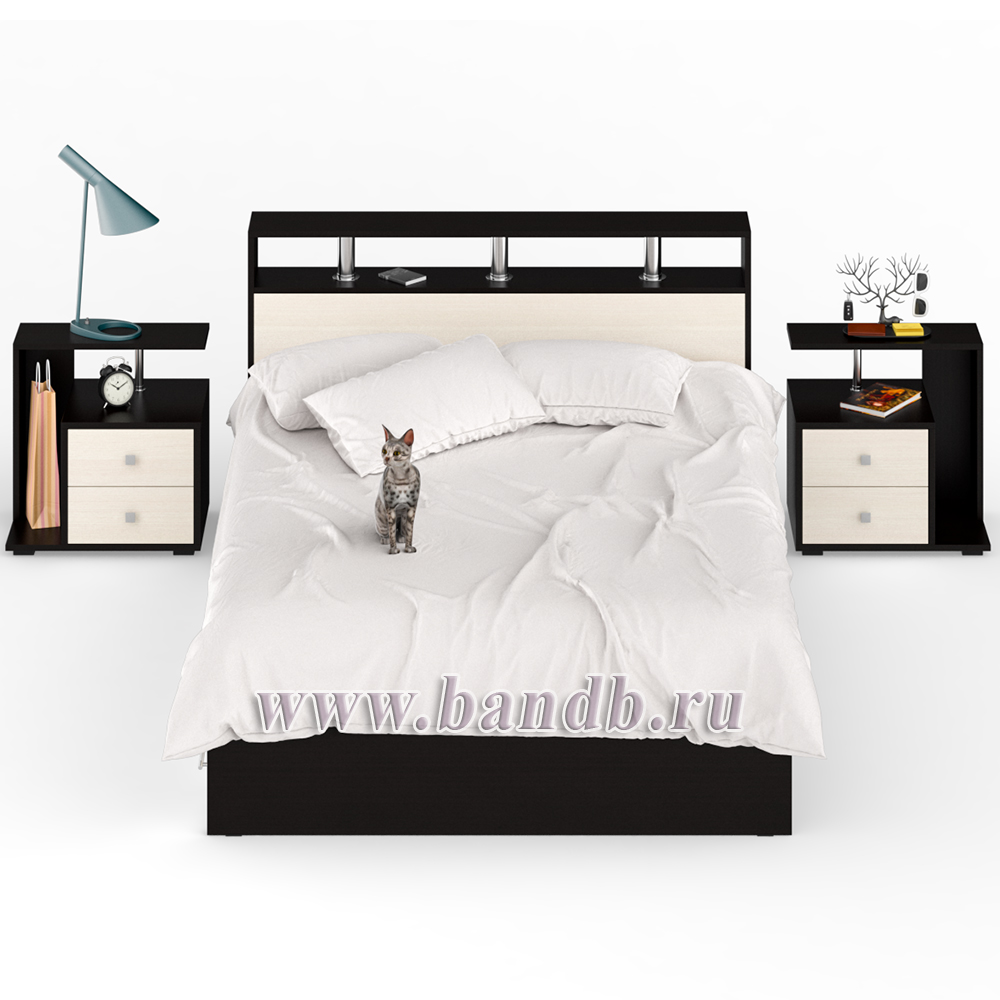 Кровать с ящиками 1400 Камелия + две тумбы цвет венге/дуб лоредо Картинка № 5