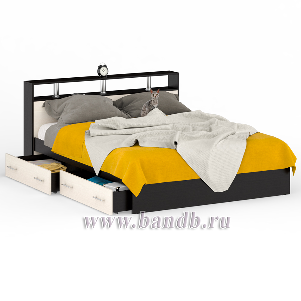 Кровать с ящиками Камелия 1600 цвет венге/дуб лоредо Картинка № 2