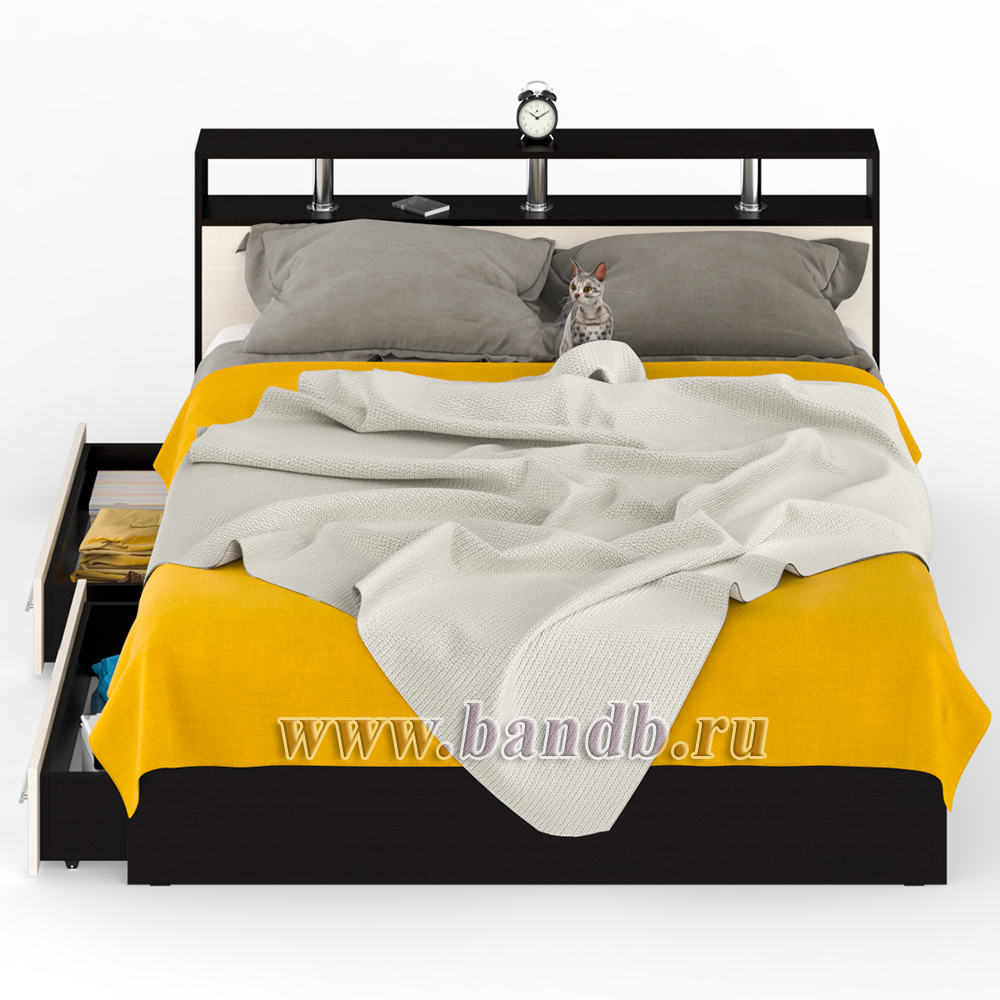 Кровать с ящиками Камелия 1600 цвет венге/дуб лоредо Картинка № 6