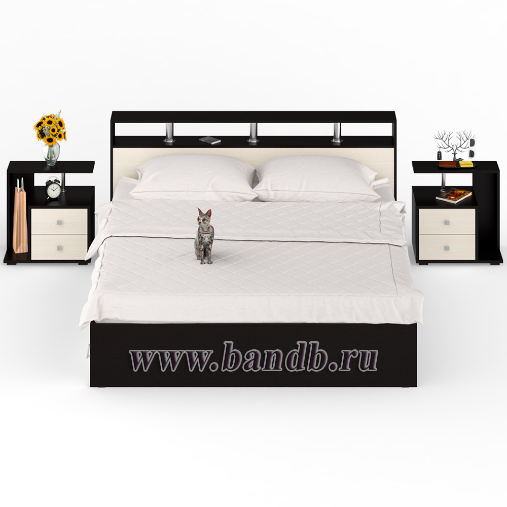 Кровать с ящиками 1800 Камелия + две тумбы цвет венге/дуб лоредо Картинка № 5