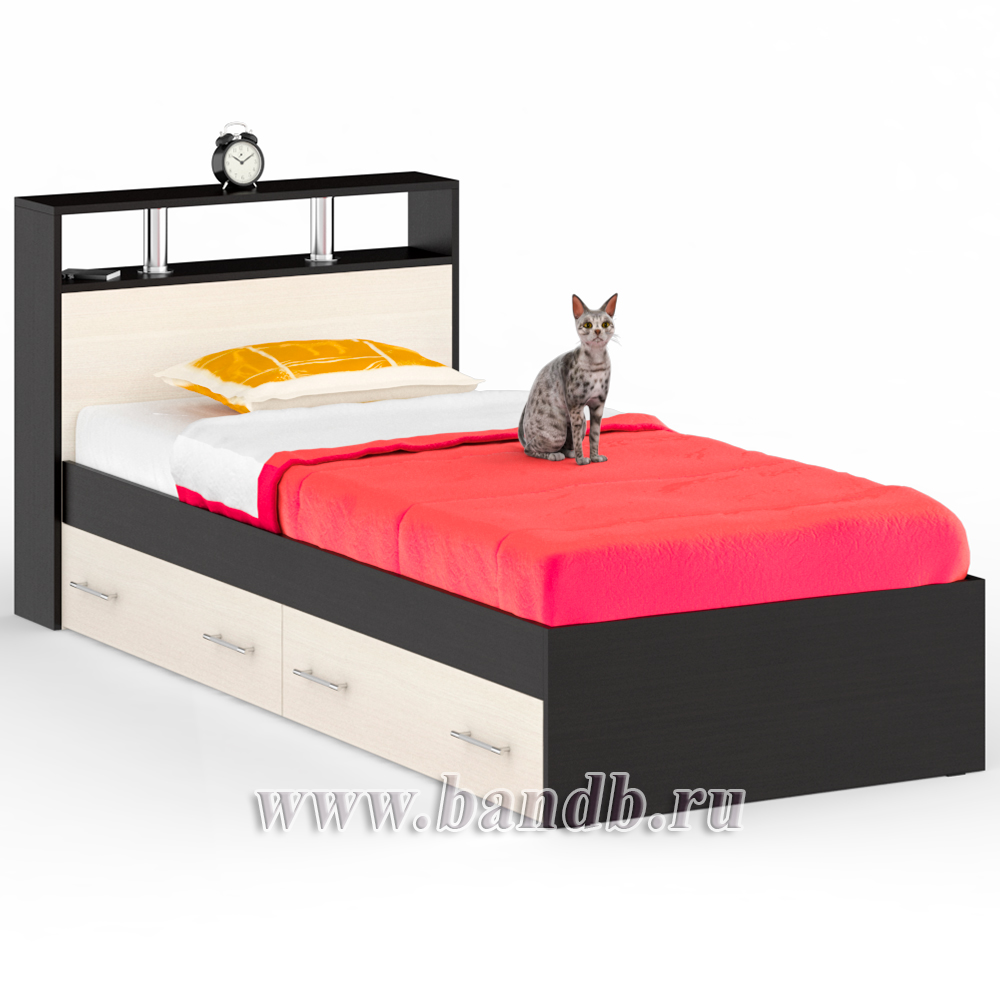 Спальня Камелия № 14 Кровать с ящиками 900 цвет венге/дуб лоредо Картинка № 5