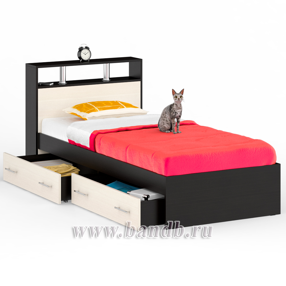Кровать с ящиками Камелия 900 цвет венге/дуб лоредо Картинка № 2