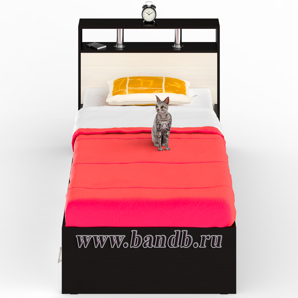 Кровать с ящиками Камелия 900 цвет венге/дуб лоредо Картинка № 5