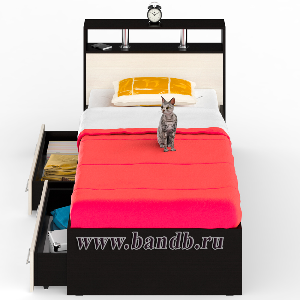 Кровать с ящиками Камелия 900 цвет венге/дуб лоредо Картинка № 6