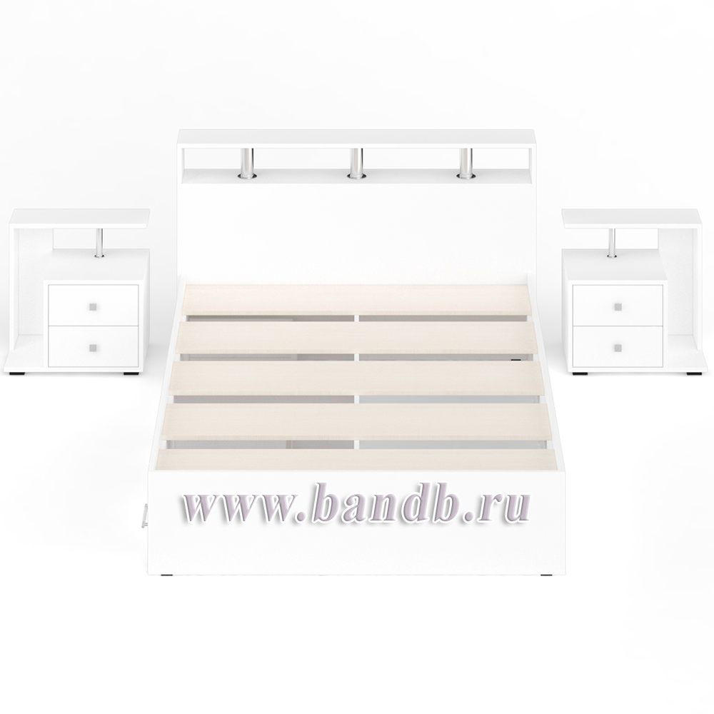 Кровать с ящиками 1400 Камелия + две тумбы цвет белый Картинка № 7