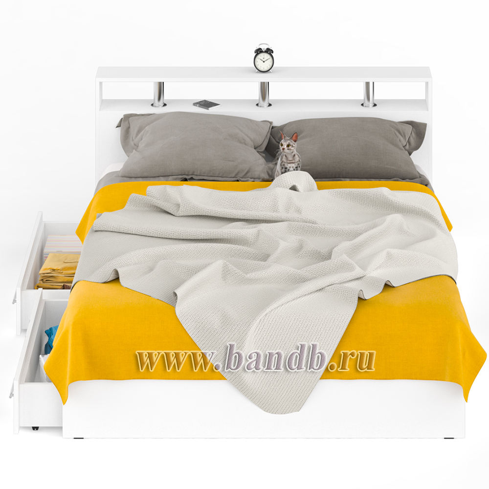 Кровать с ящиками Камелия 1600 цвет белый Картинка № 6