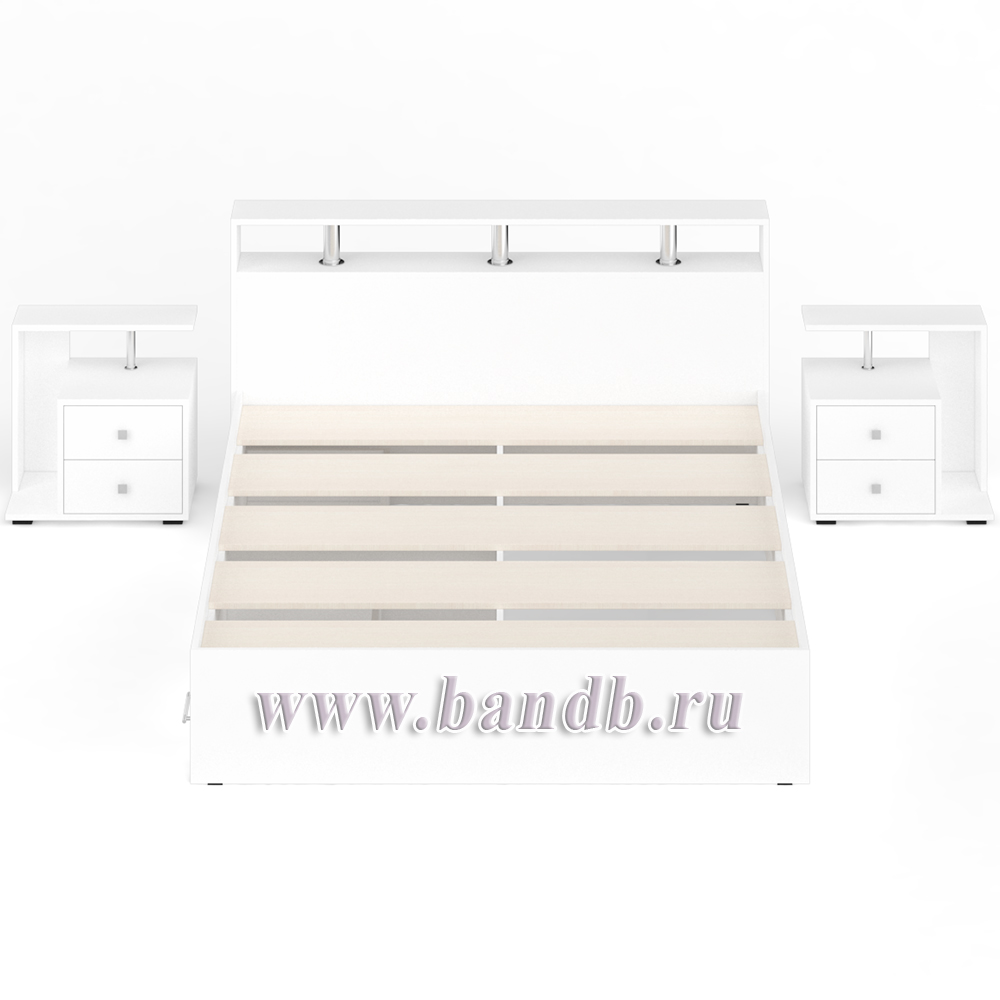 Кровать с ящиками 1600 Камелия + две тумбы цвет белый Картинка № 7