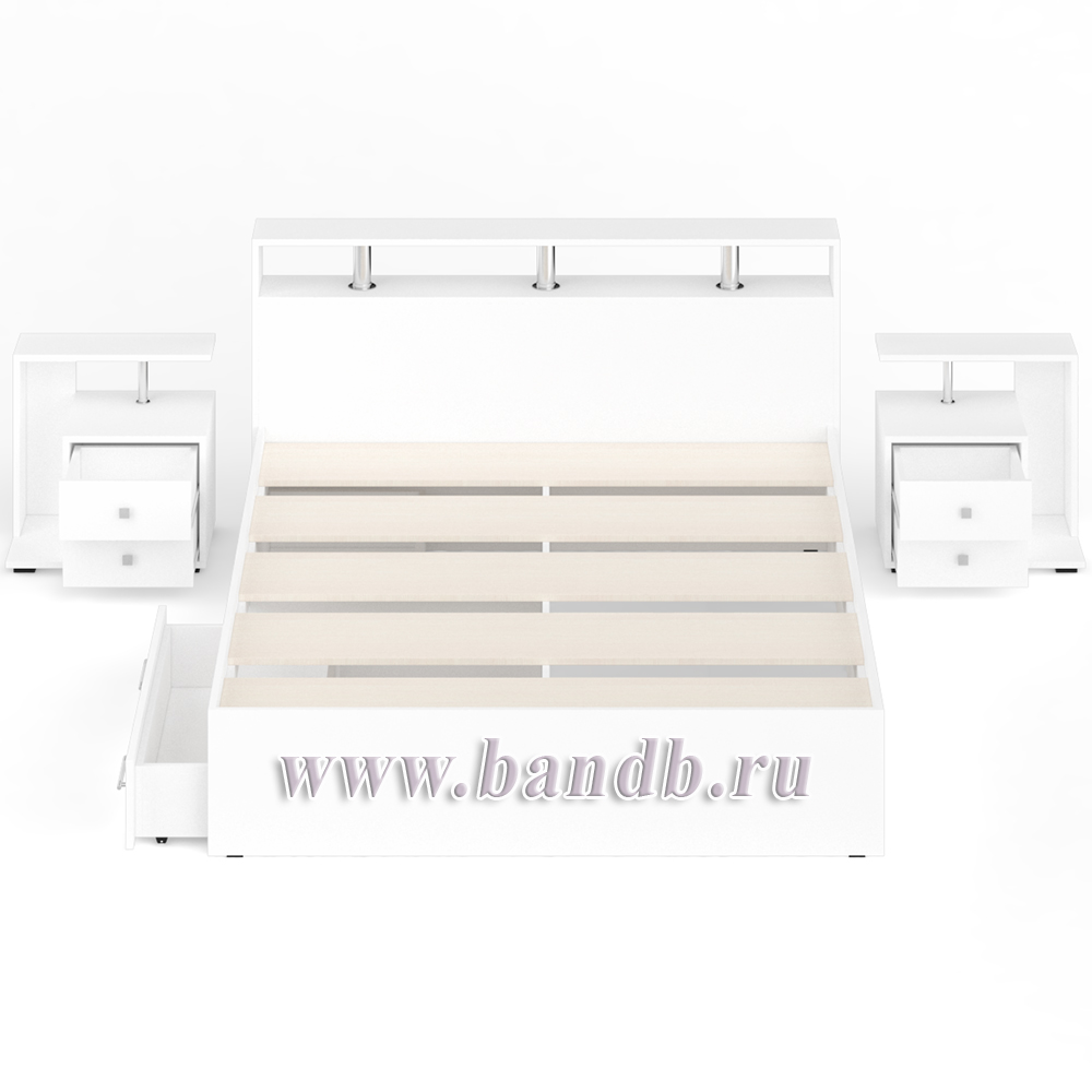 Кровать с ящиками 1600 Камелия + две тумбы цвет белый Картинка № 8