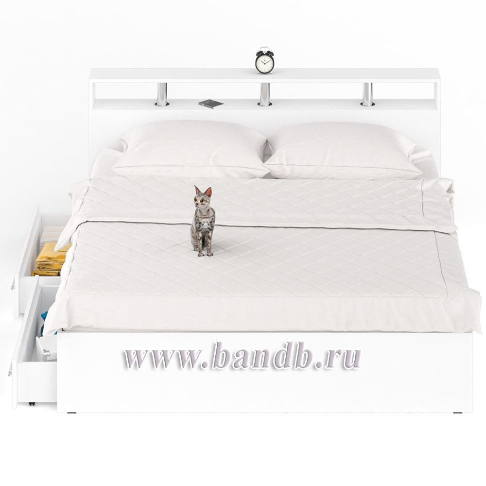 Кровать с ящиками Камелия 1800 цвет белый Картинка № 6