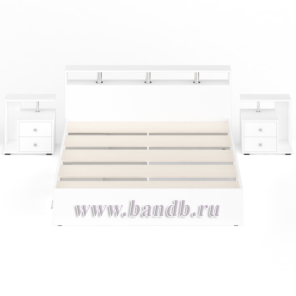 Кровать с ящиками 1800 Камелия + две тумбы цвет белый Картинка № 7