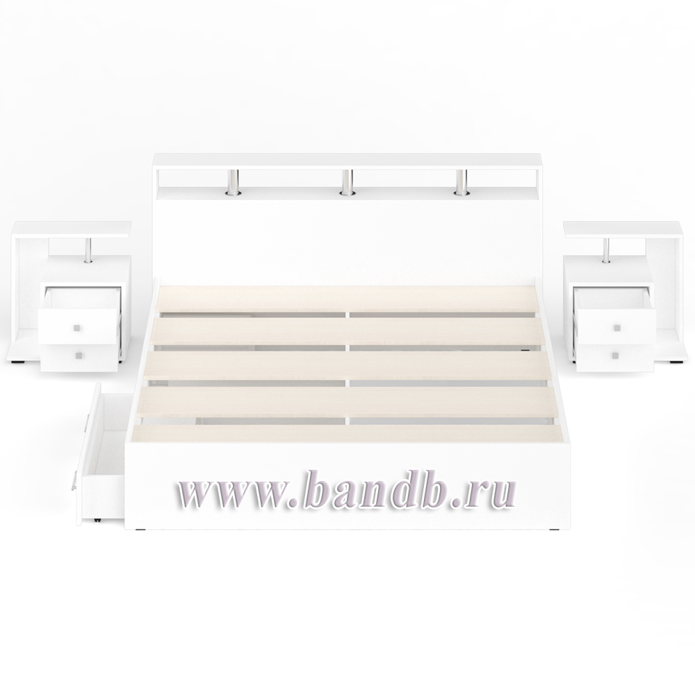 Кровать с ящиками 1800 Камелия + две тумбы цвет белый Картинка № 8