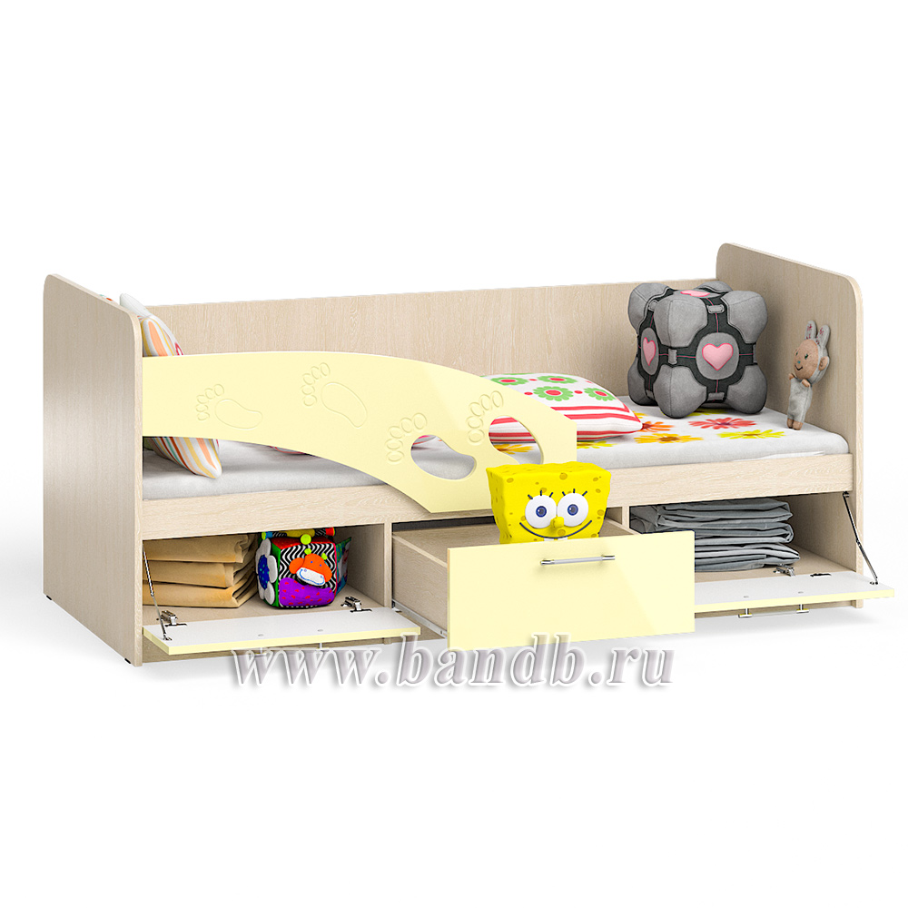 Кровать детская с ящиками Топ-Топ 1,8 левая цвет дуб атланта/ваниль глянец Картинка № 2