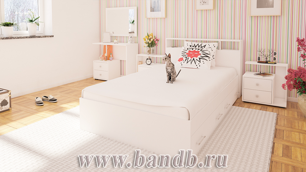 Спальня Камелия № 13 Кровать с ящиками 1200 цвет белый Картинка № 5