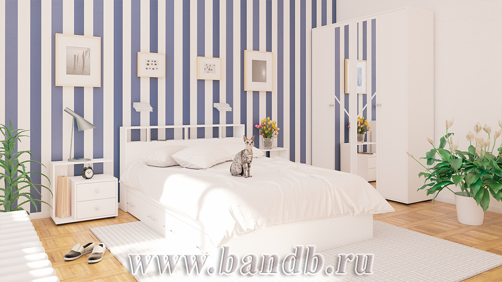 Мебель для спальни Камелия № 8 Кровать с ящиками 1400 цвет белый Картинка № 5