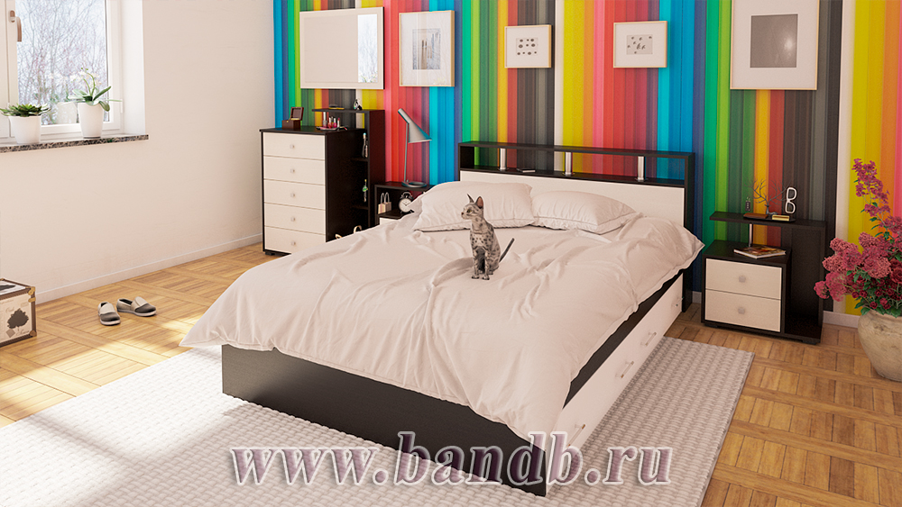 Кровать с ящиками Камелия 1400 цвет венге/дуб лоредо Картинка № 12